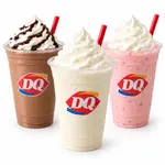Dairy Queen chocolate, vanilla, and strawberry milkshakes