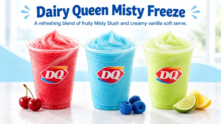 Dairy Queen Misty Freeze drinks blended with fruity slush and creamy vanilla soft serve.