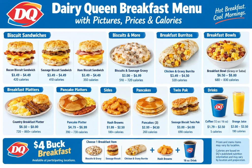 Dairy Queen breakfast menu with pictures