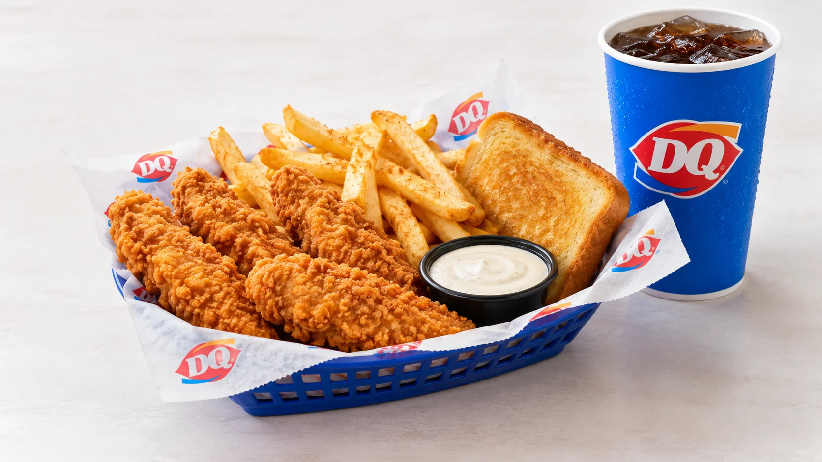 Dairy Queen Chicken Strip Basket with chicken strips fries and Texas toast