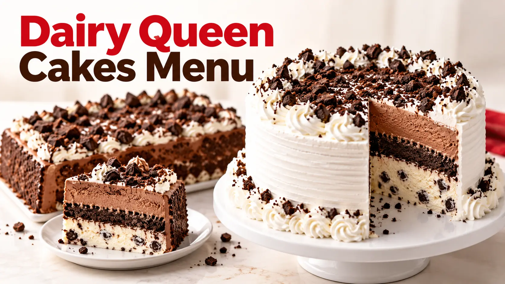 Dairy Queen cakes with chocolate cookie crumble and creamy vanilla and chocolate layers