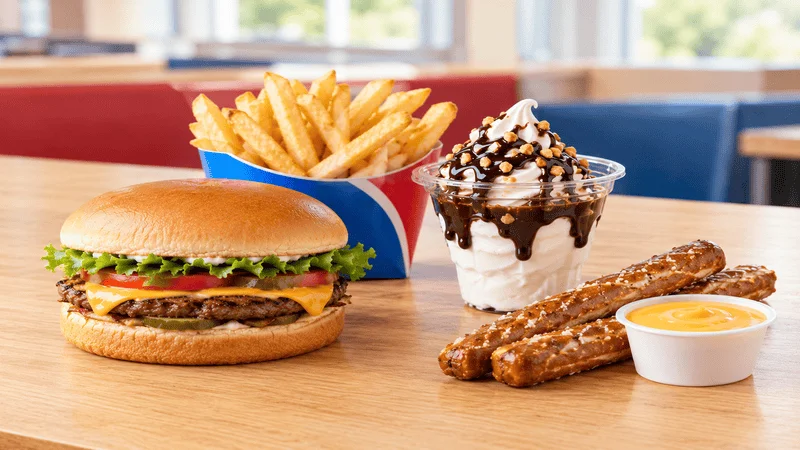 Dairy Queen 2 for $5 Mix & Match deal featuring a cheeseburger, fries, and sundae.