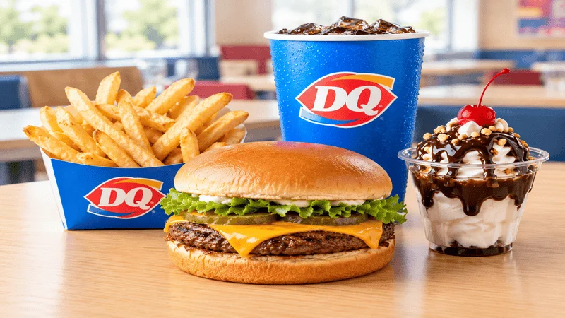 Dairy Queen $7 Meal Deal with a cheeseburger, fries, drink, and sundae.